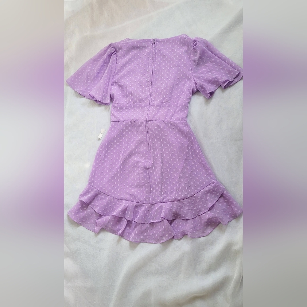 NWT! Spring Polka-Dot Lavender Lilac Photo Ready Women's Mini Ruffle Sundress - Picture 13 of 17